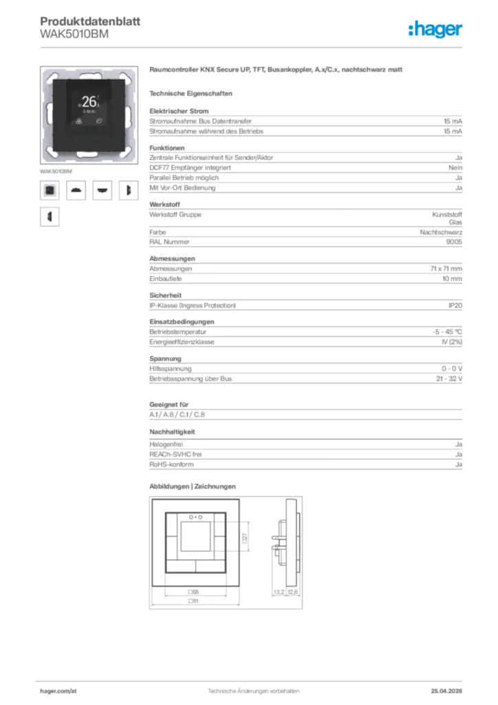 Bild Hager Produktdatenblatt WAK5010BM | Hager Deutschland