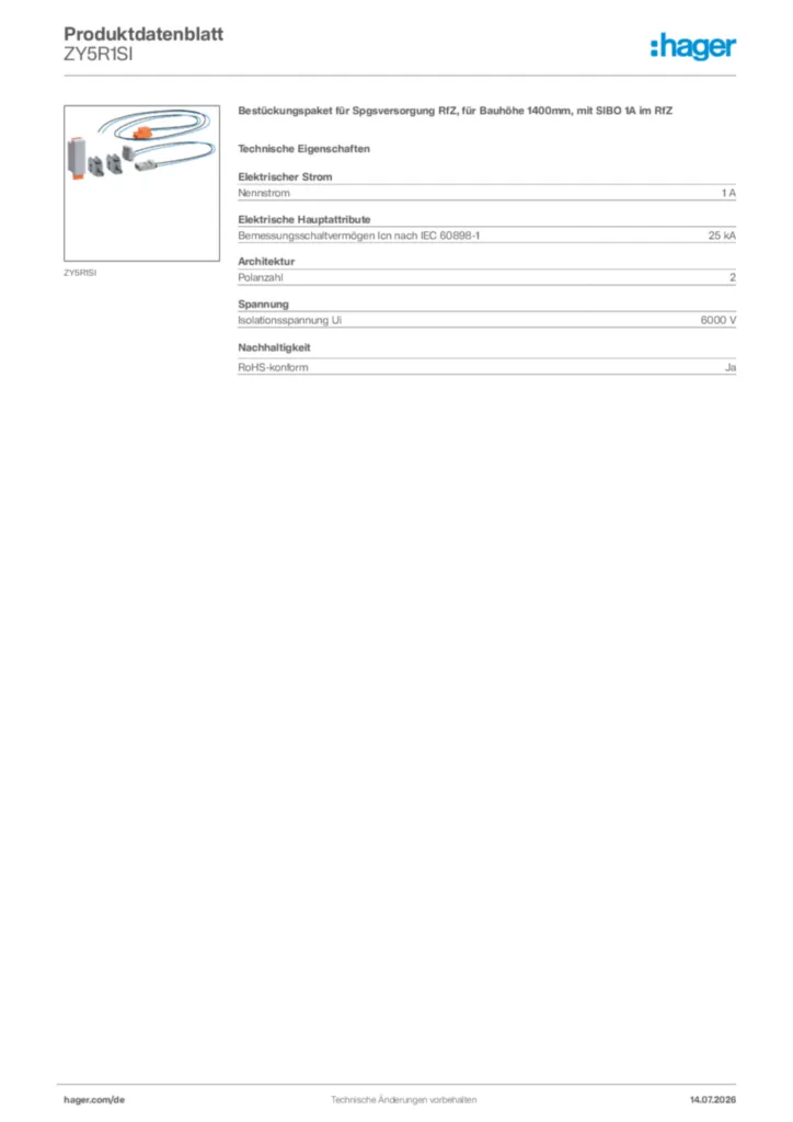 Bild Hager Produktdatenblatt ZY5R1SI | Hager Deutschland