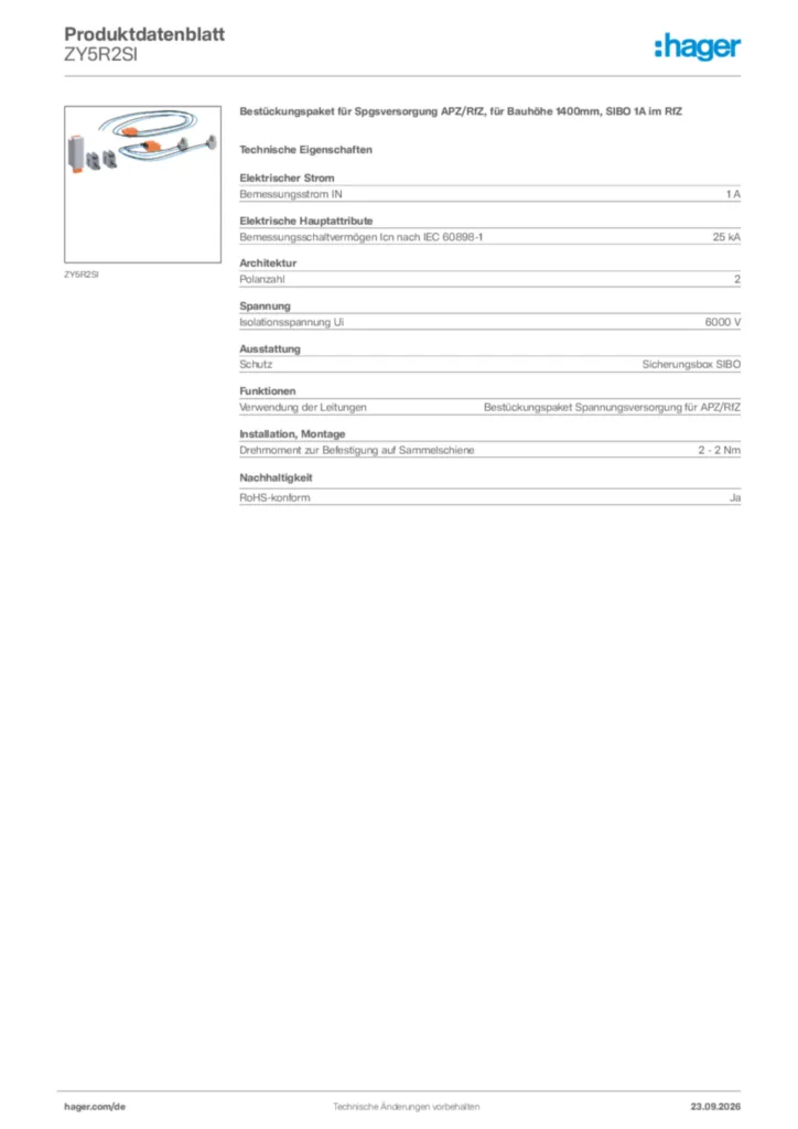 Bild Hager Produktdatenblatt ZY5R2SI | Hager Deutschland