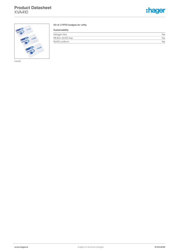 Image Hager Product data sheet XVA410  | Hager
