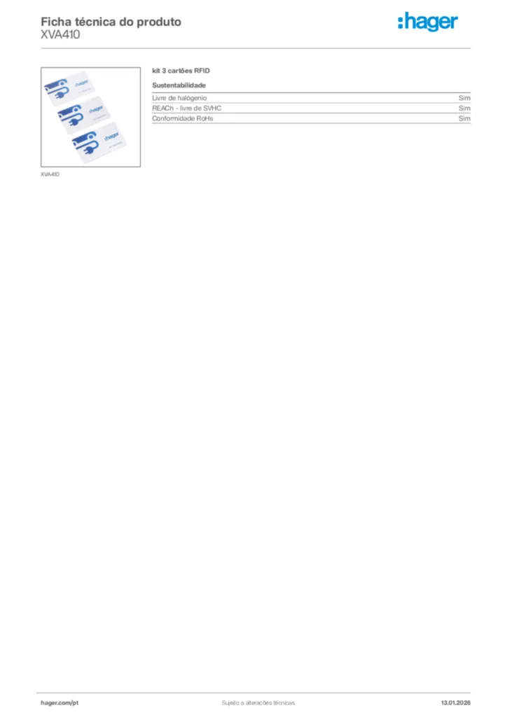 Imagem Hager Ficha técnica do produto XVA410 | Hager Portugal