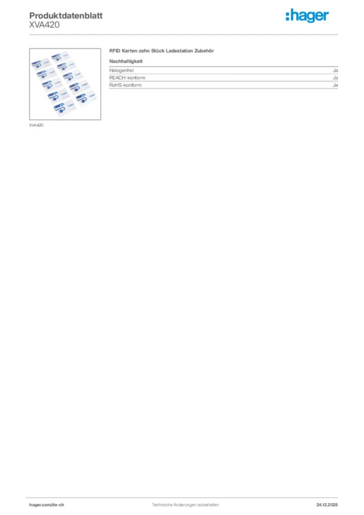 Bild Hager Produktdatenblatt XVA420 | Hager Schweiz