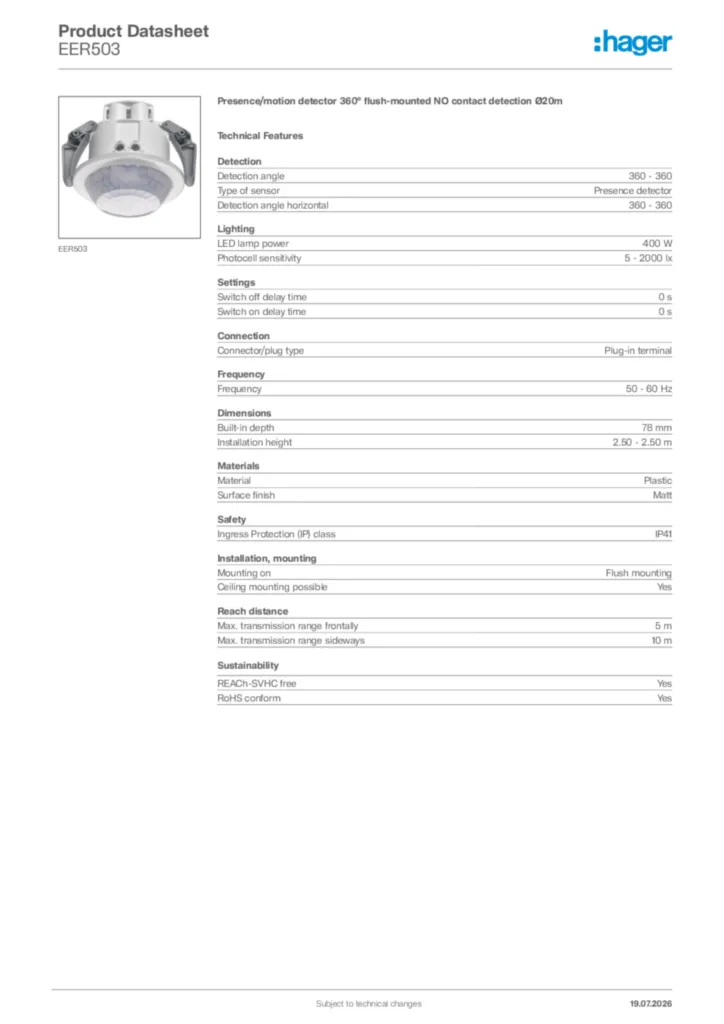Image Hager Product data sheet EER503  | Hager Africa