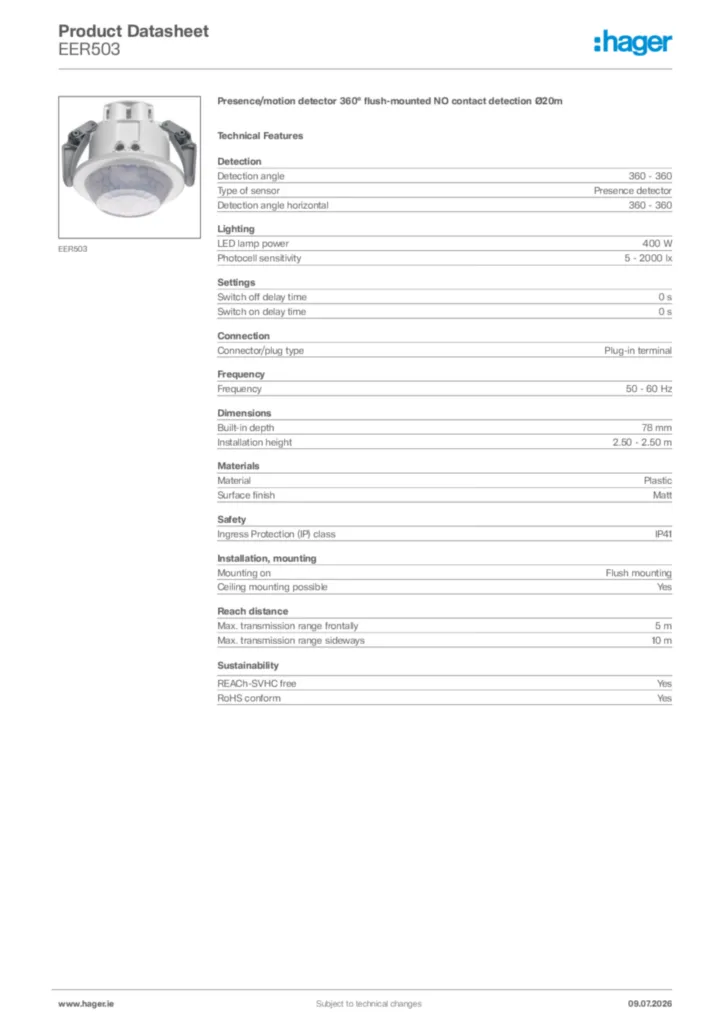 Image Hager Product data sheet EER503  | Hager
