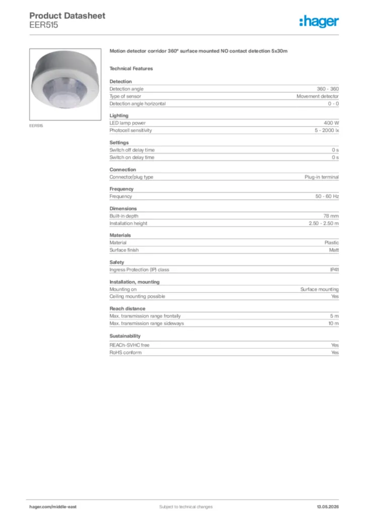 Image Hager Product data sheet EER515  | Hager