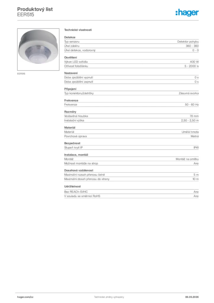 Obrázek Hager Product data sheet EER515 | Hager