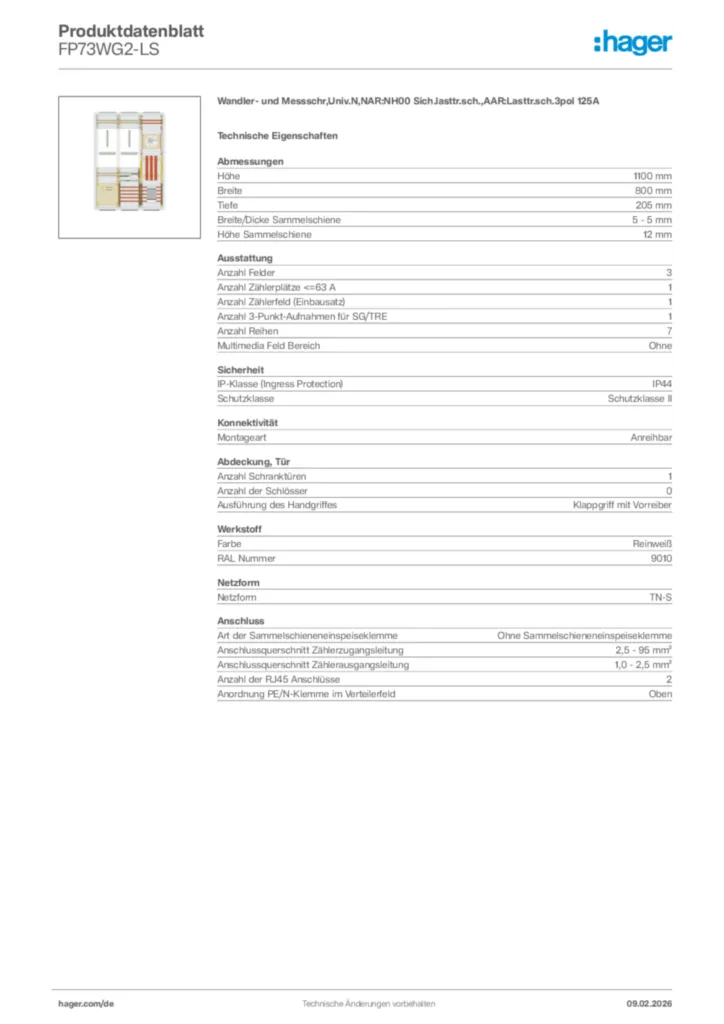 Bild Hager Produktdatenblatt FP73WG2-LS | Hager Deutschland