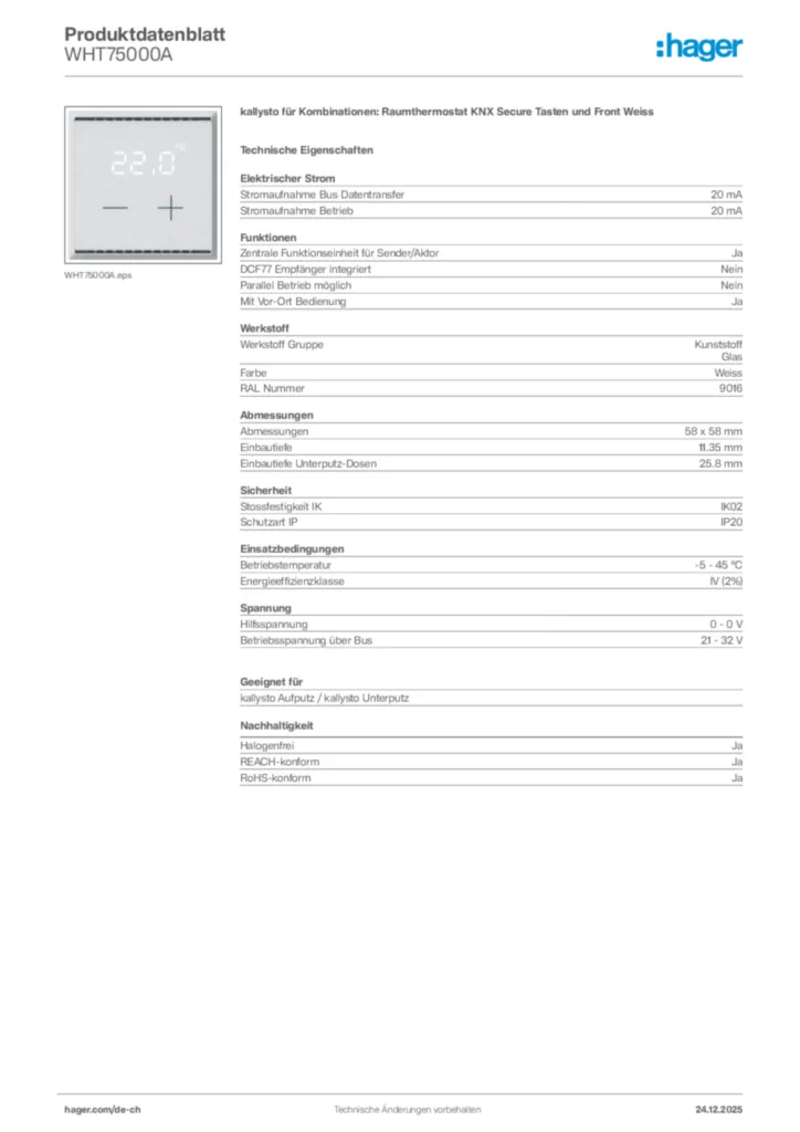 Bild Hager Produktdatenblatt WHT75000A | Hager Schweiz