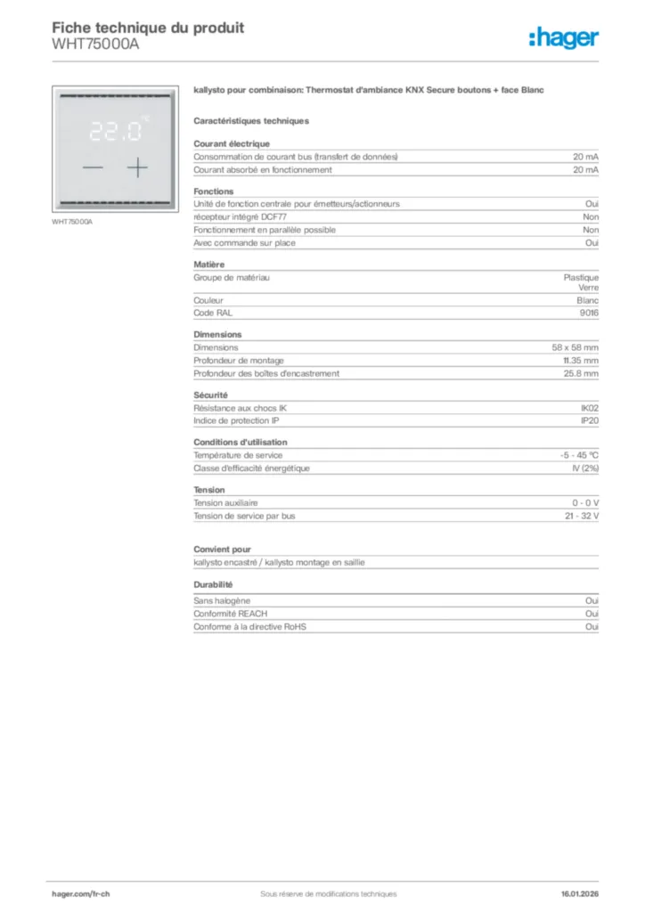 Image Hager Fiche technique du produit WHT75000A | Hager Suisse