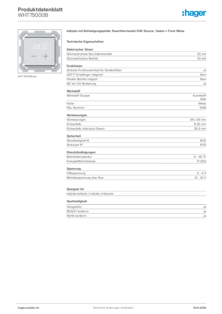 Bild Hager Produktdatenblatt WHT75000B | Hager Schweiz
