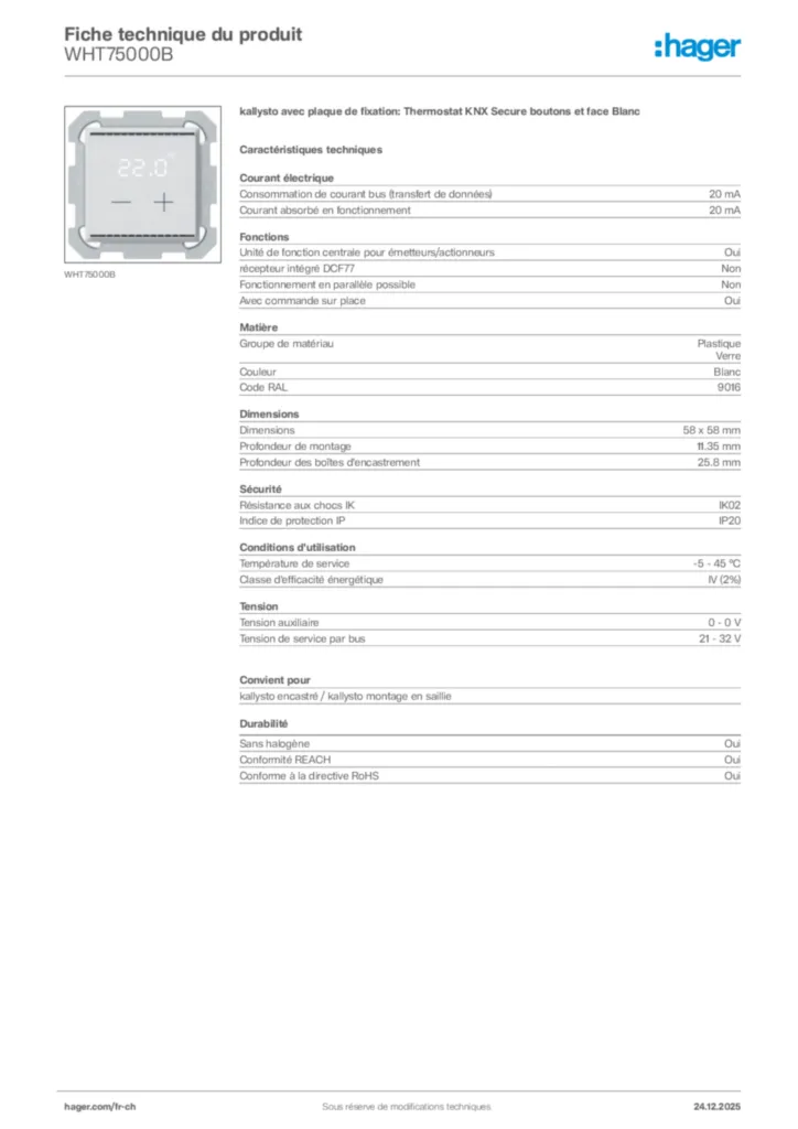 Image Hager Fiche technique du produit WHT75000B | Hager Suisse