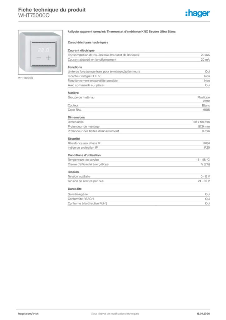 Image Hager Fiche technique du produit WHT75000Q | Hager Suisse