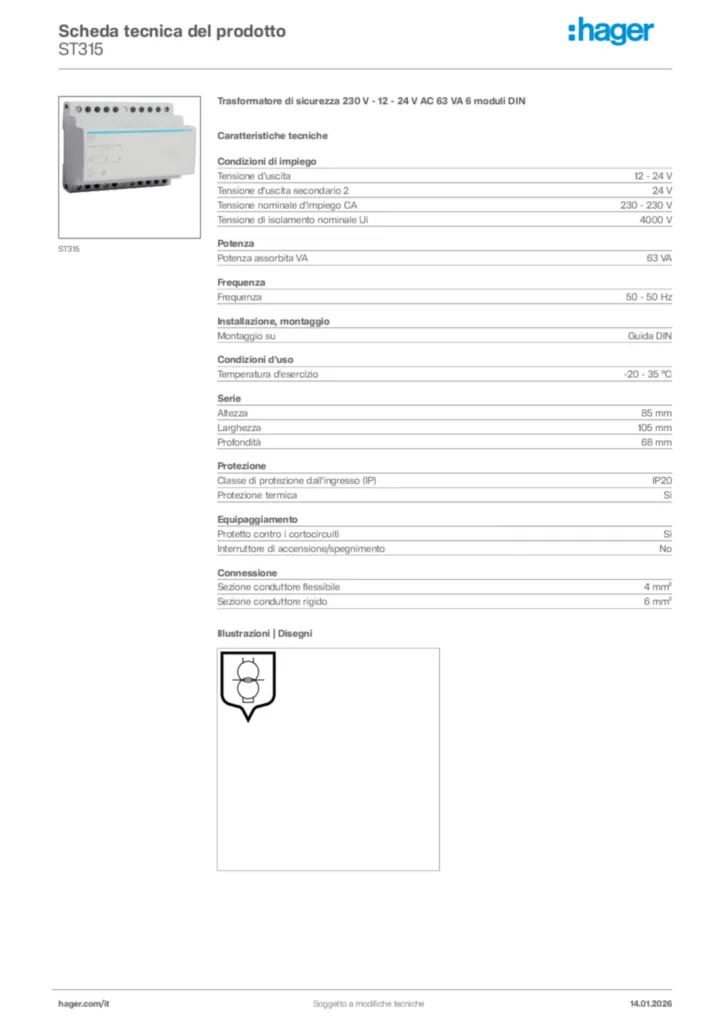 Immagine Hager Scheda tecnica del prodotto ST315 | Hager Italia