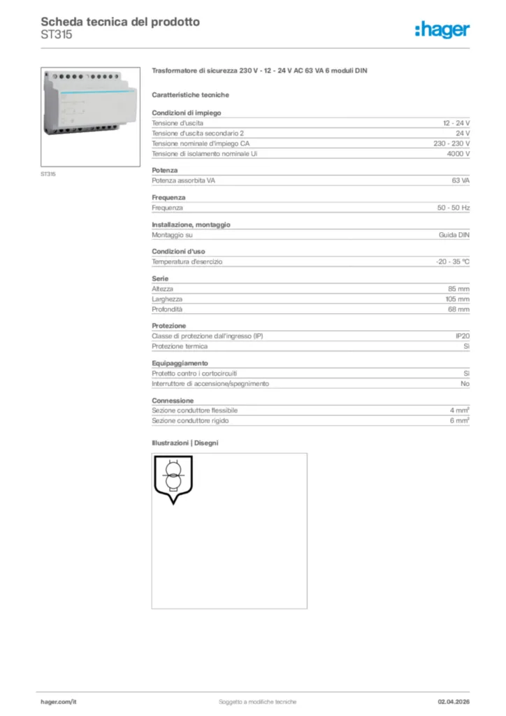 Immagine Hager Scheda tecnica del prodotto ST315 | Hager Italia