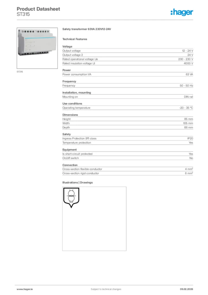 Image Hager Product data sheet ST315  | Hager