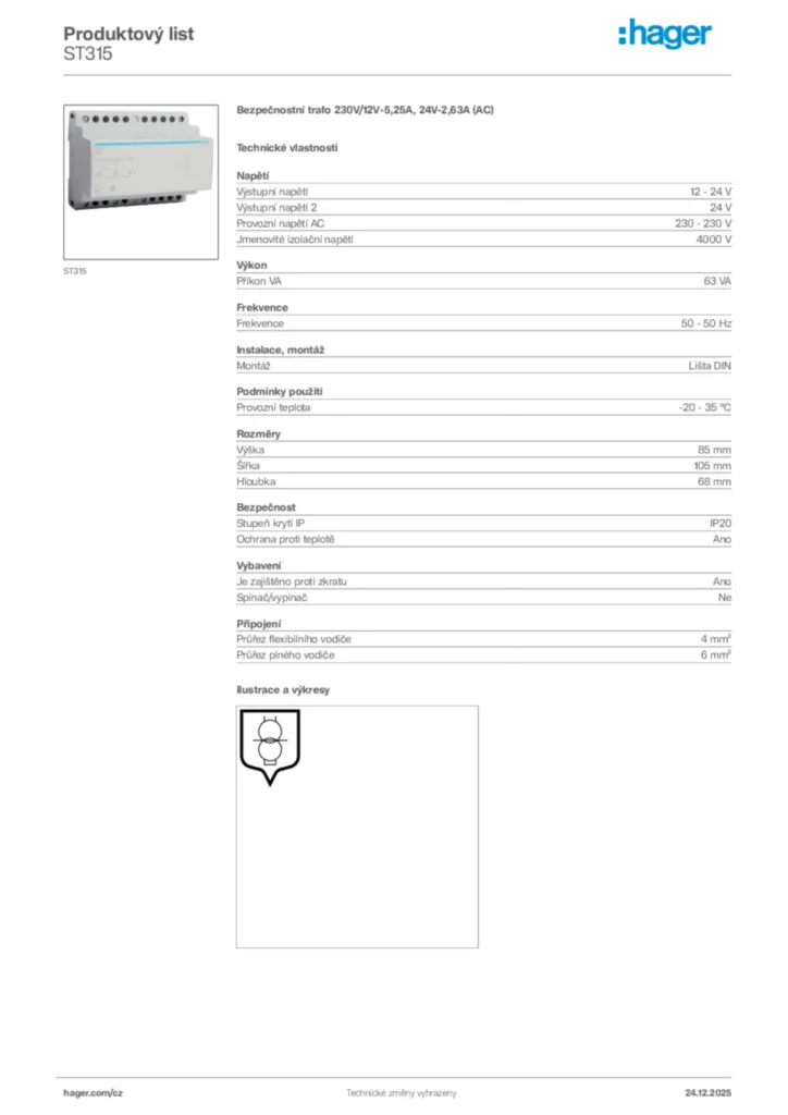 Obrázek Hager Product data sheet ST315 | Hager