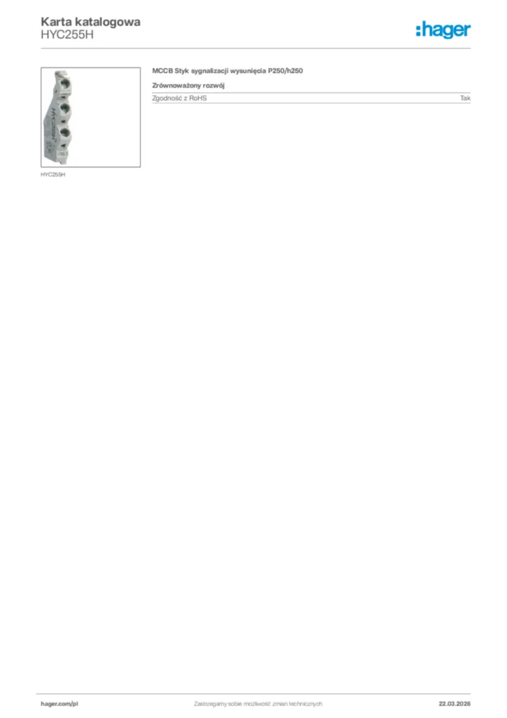 Zdjęcie Hager Karta katalogowa HYC255H | Hager Polska