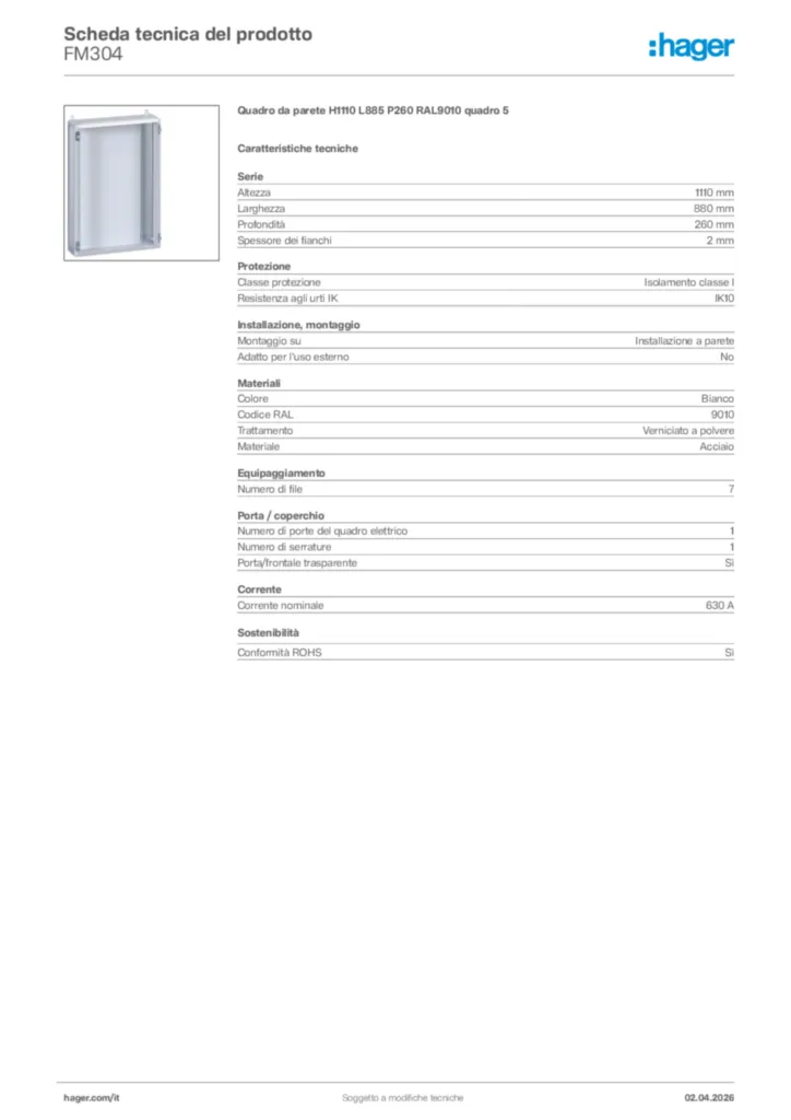 Immagine Hager Scheda tecnica del prodotto FM304 | Hager Italia
