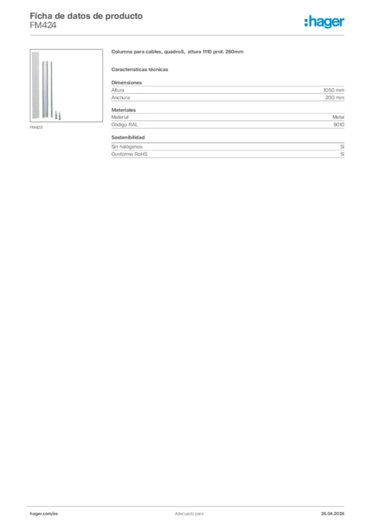 Imagen Hager Ficha de datos de producto FM424 | Hager España