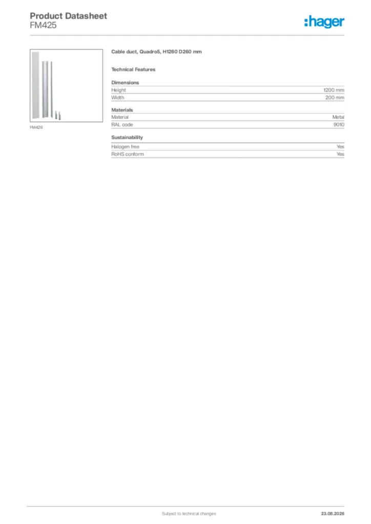Image Hager Product data sheet FM425  | Hager Africa