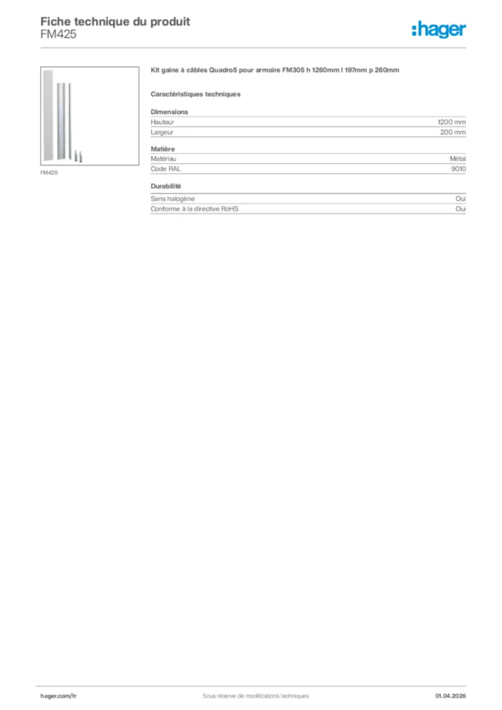 Image Hager Fiche technique du produit FM425 | Hager France