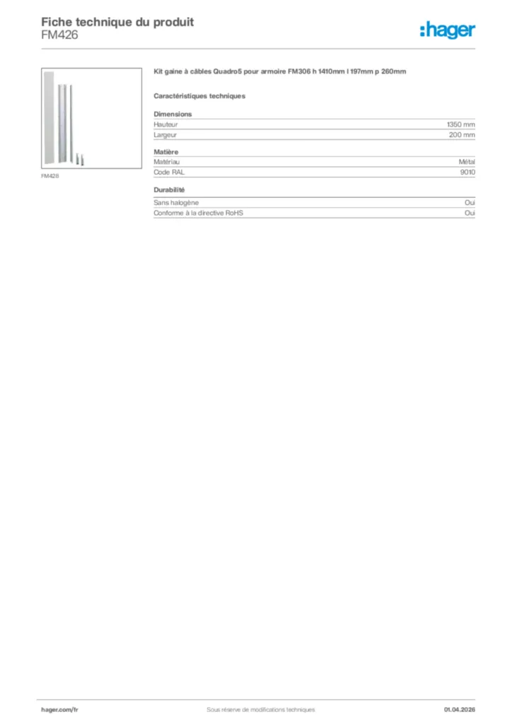 Image Hager Fiche technique du produit FM426 | Hager France