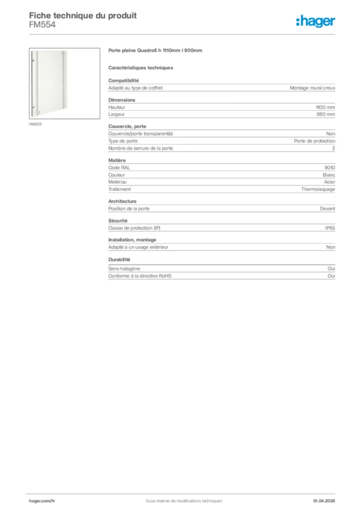 Image Hager Fiche technique du produit FM554 | Hager France