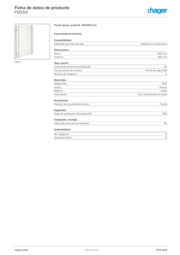 Imagen Hager Ficha de datos de producto FM554 | Hager España