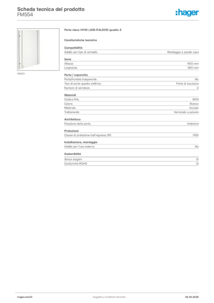 Immagine Hager Scheda tecnica del prodotto FM554 | Hager Italia