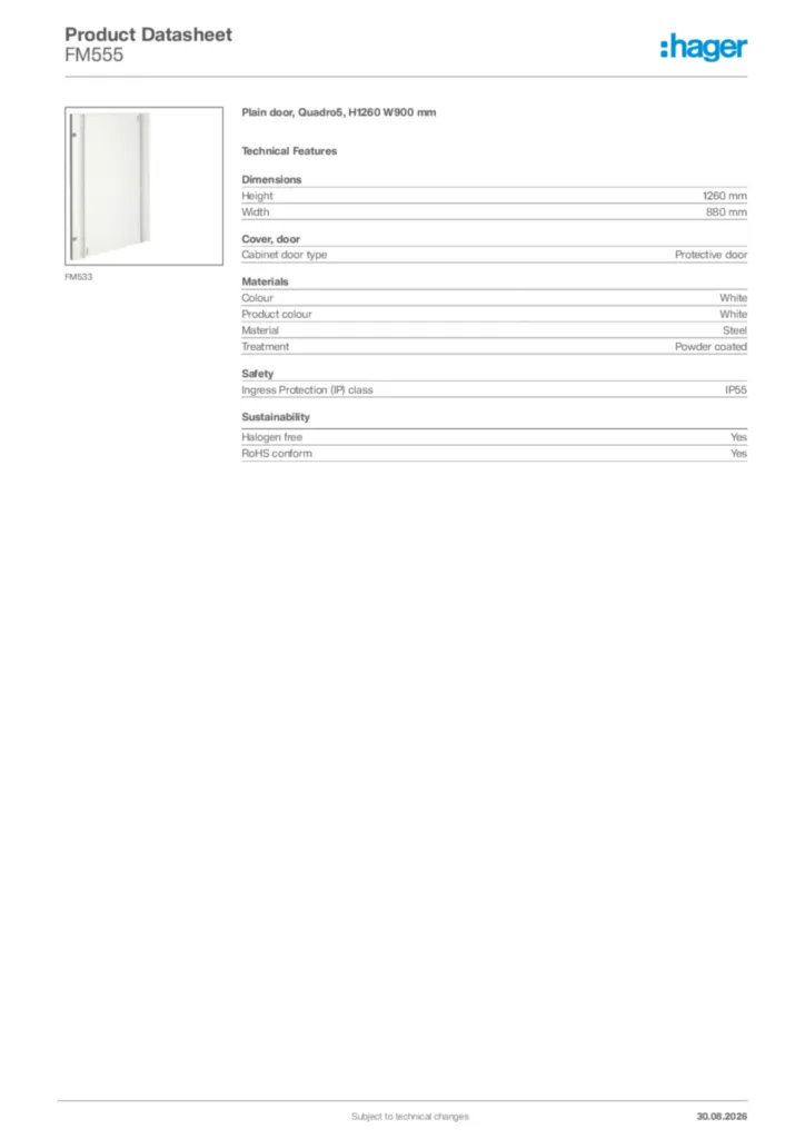 Image Hager Product data sheet FM555  | Hager Africa