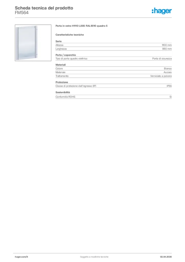 Immagine Hager Scheda tecnica del prodotto FM564 | Hager Italia