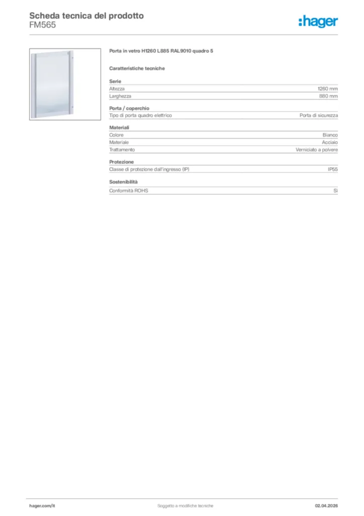 Immagine Hager Scheda tecnica del prodotto FM565 | Hager Italia