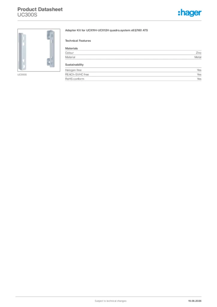 Image Hager Product data sheet UC300S  | Hager Africa