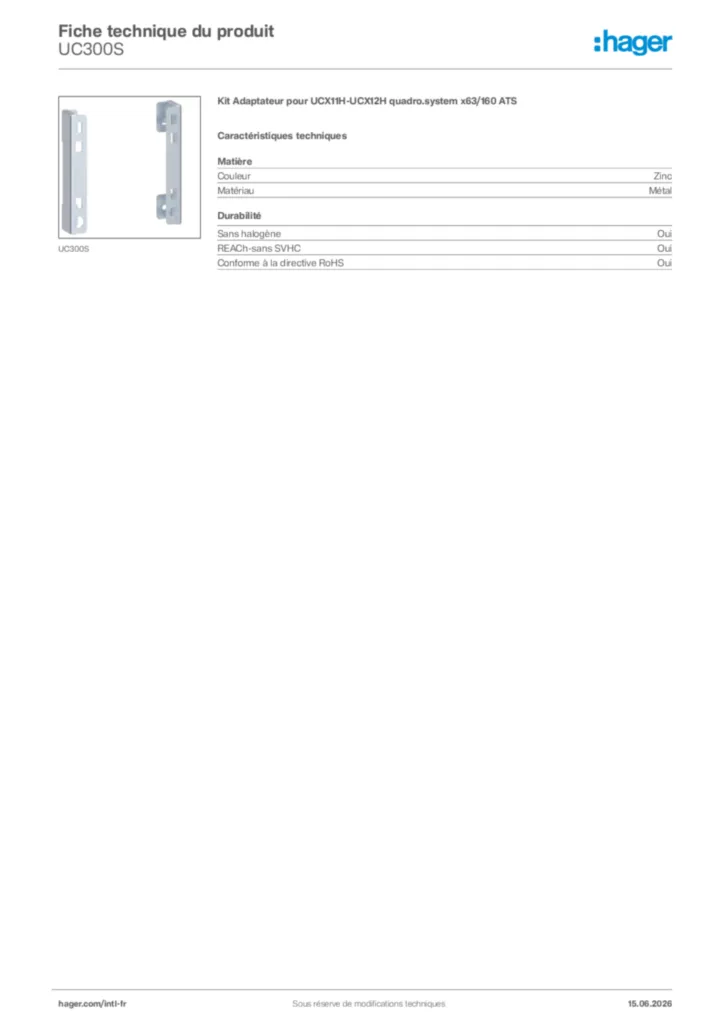 Image Hager Fiche technique du produit UC300S | Hager Afrique