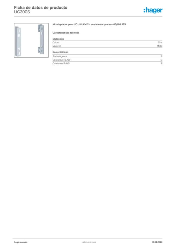 Imagen Hager Ficha de datos de producto UC300S | Hager España