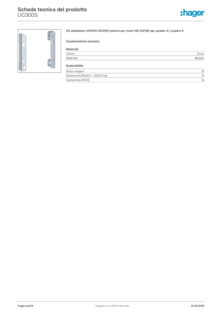 Immagine Hager Scheda tecnica del prodotto UC300S | Hager Italia