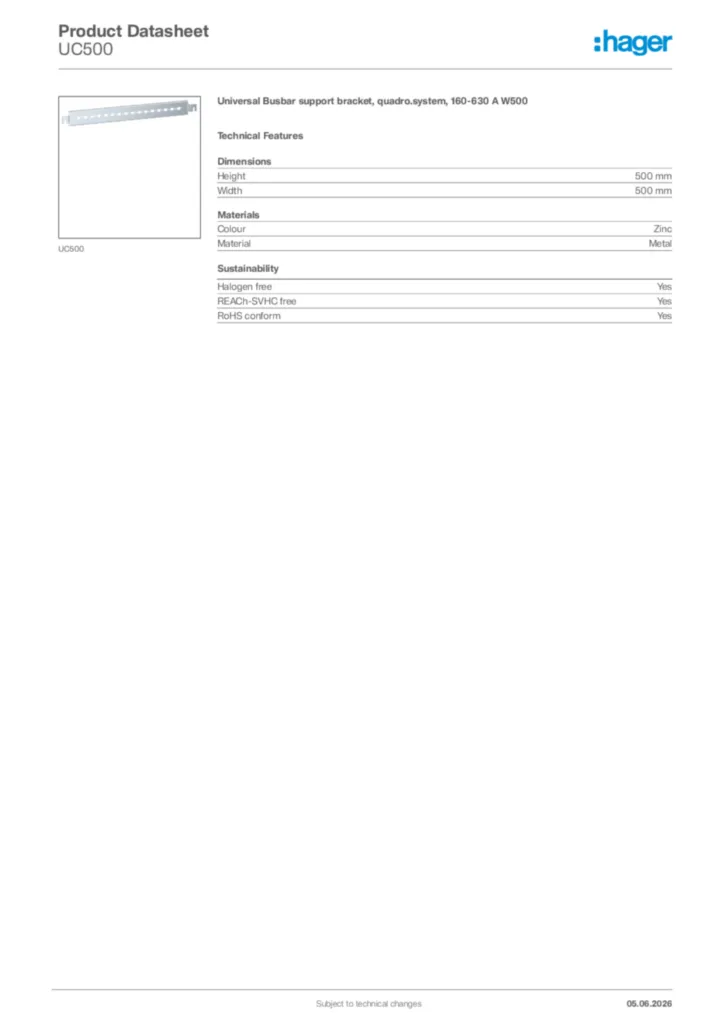 Image Hager Product data sheet UC500  | Hager Africa