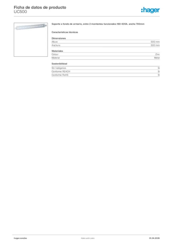 Imagen Hager Ficha de datos de producto UC500 | Hager España