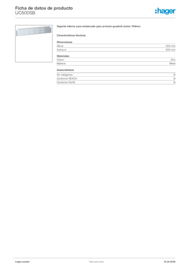 Imagen Hager Ficha de datos de producto UC500SB | Hager España