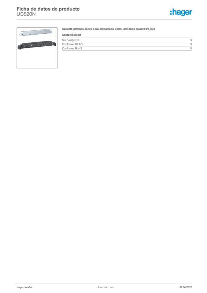 Imagen Hager Ficha de datos de producto UC820N | Hager España