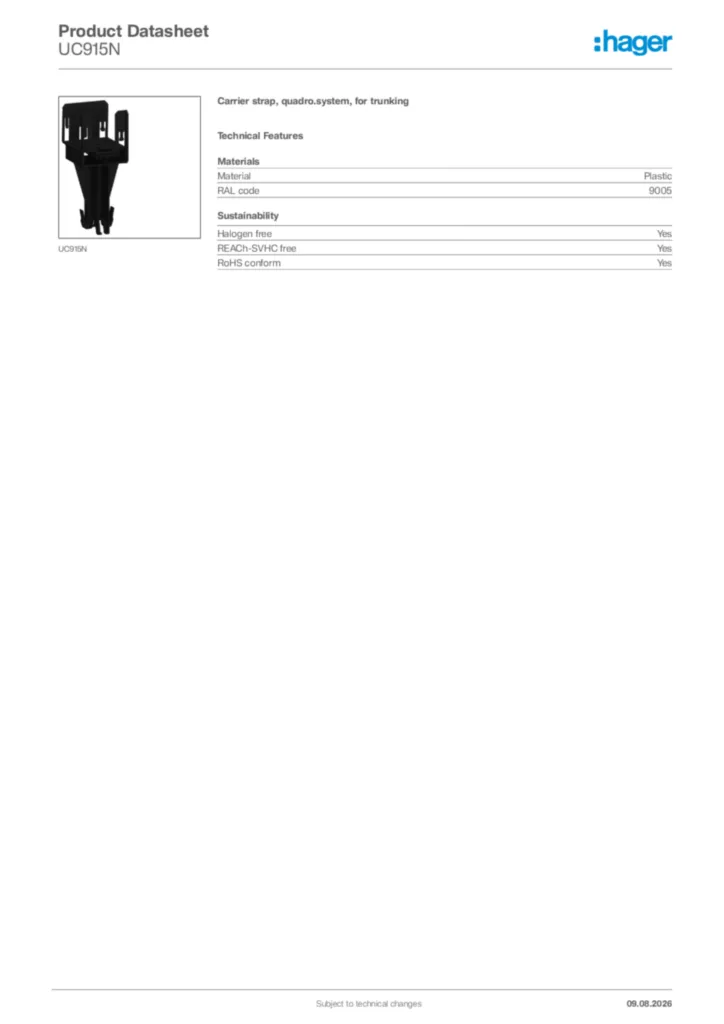 Image Hager Product data sheet UC915N  | Hager Africa