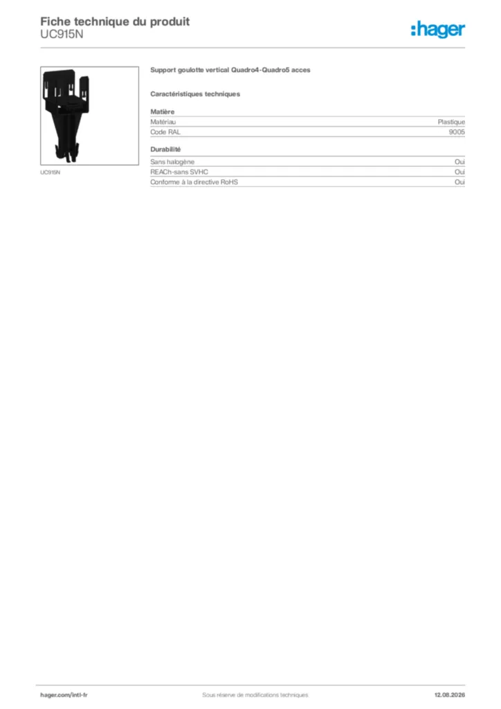 Image Hager Fiche technique du produit UC915N | Hager Afrique