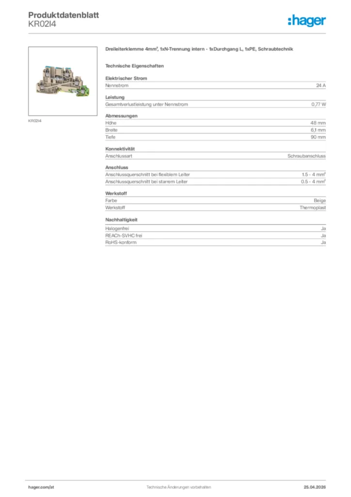 Bild Hager Produktdatenblatt KR02I4 | Hager Deutschland