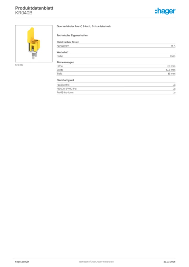 Bild Hager Produktdatenblatt KR040B | Hager Deutschland