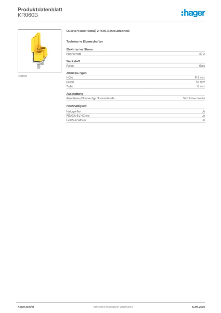 Bild Hager Produktdatenblatt KR060B | Hager Deutschland