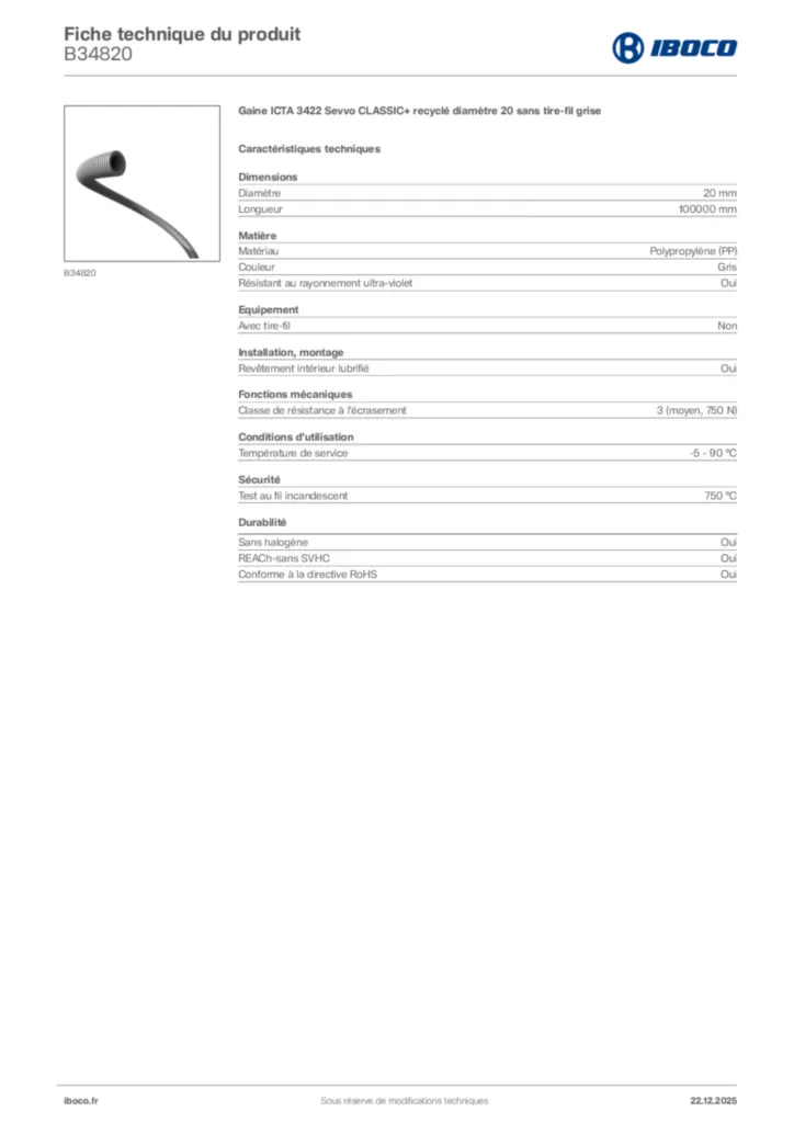 Image Iboco Fiche technique du produit B34820 | Hager France