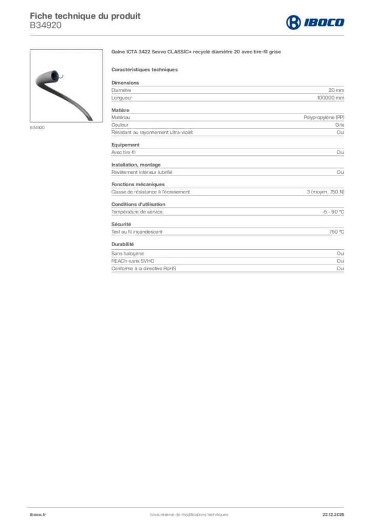 Image Iboco Fiche technique du produit B34920 | Hager France