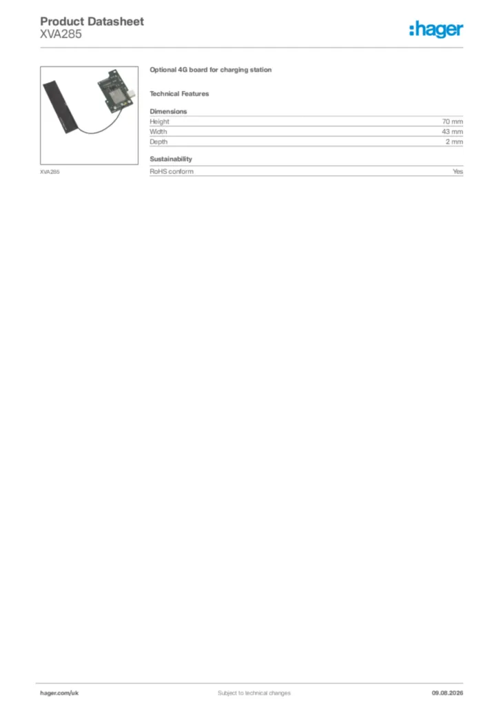Image Hager Product data sheet XVA285  | Hager