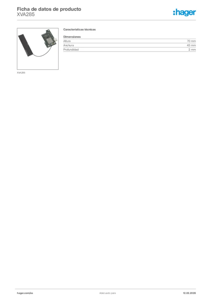 Imagen Hager Ficha de datos de producto XVA285 | Hager España