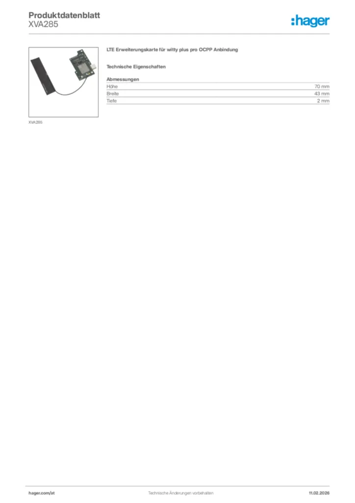 Bild Hager Produktdatenblatt XVA285 | Hager Deutschland